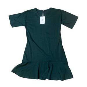 Alaster Queen Women's Green Pleated Hem Dress Size Small Short Sleeve V-Neck